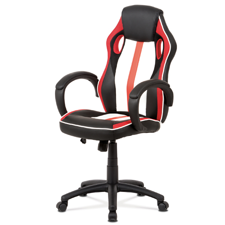 Kancelárska stolička,červená-čierna -biela ekokoža+MESH, hojdací mech, kríž plast čierny KA-V505 RED