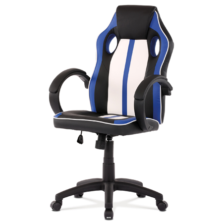Herná stolička, modrá, biela a čierna ekokoža, hojdací mechanizmus - KA-Z505 BLUE