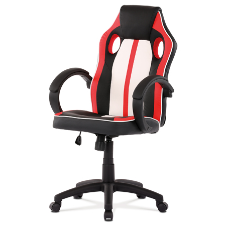 Herná stolička, červená, biela a čierna ekokoža, hojdací mechanizmus - KA-Z505 RED
