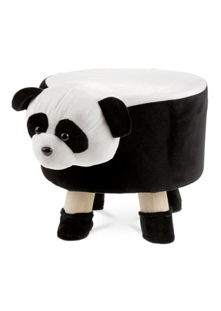 Taburet -  panda, bílá a černá látka,  dřevěné nohy LA2008