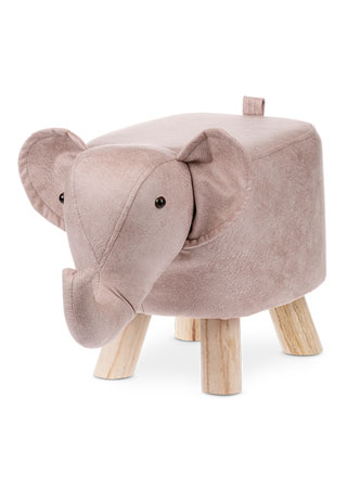 Taburetka - slon, poťah ružová zamatová látka, masívne nohy z kaučukovníku LA2010