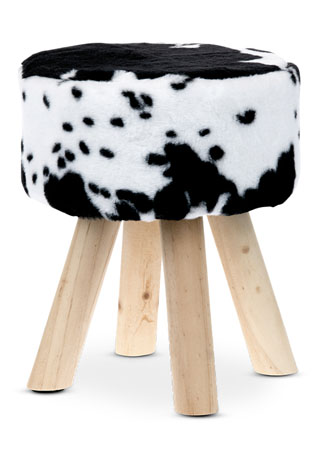 Taburet, imitace kravské kůže, dřevěné nohy LA2016